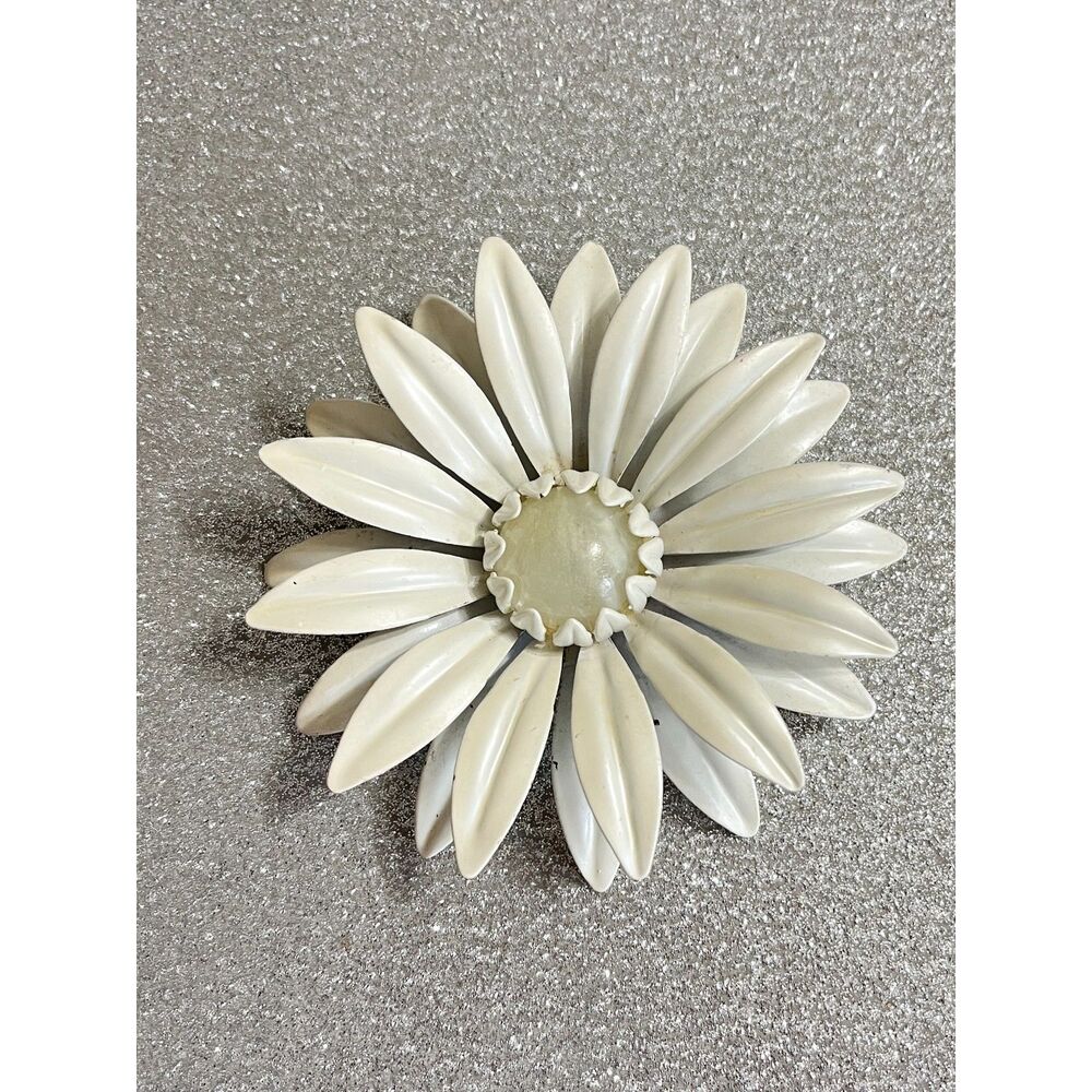 Vintage 1960s Flower Power Brooch Pin Off White 3" Layered Petals Mod Large